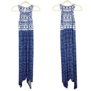 Soma Womens Maxi Dress Blue White Halter Ikat Soft Jersey Knit Size Small